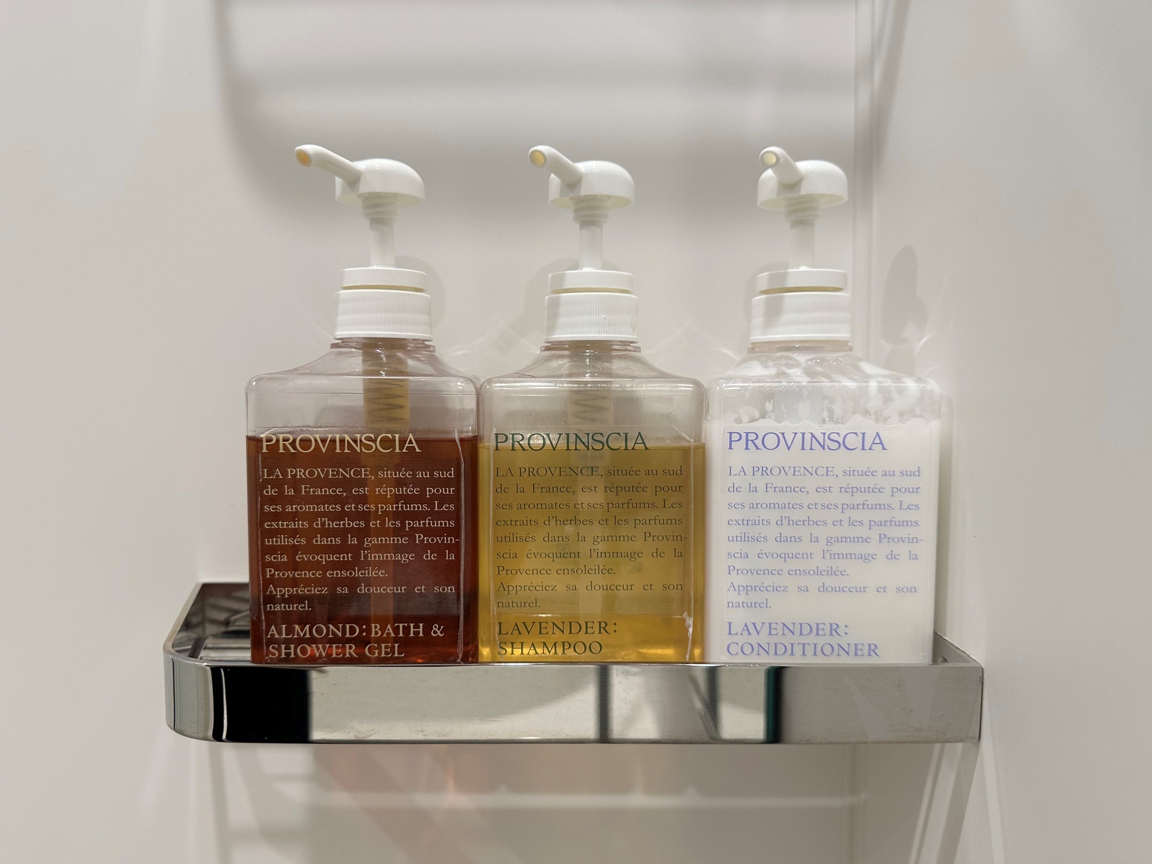 Shampoo, conditioner, body soap