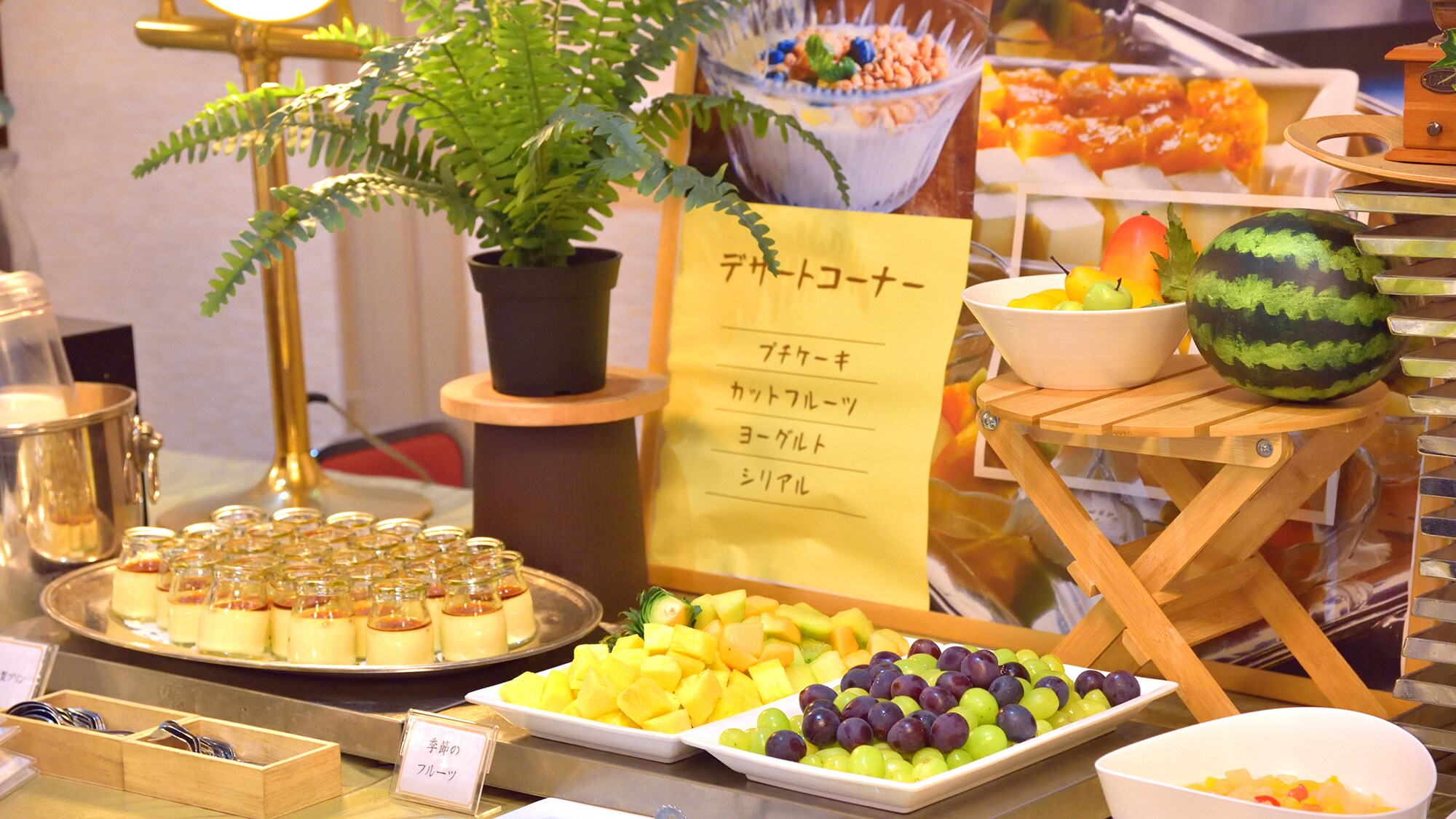 ■Breakfast buffet■Everything is carefully prepared, even down to dessert. Sakushu Musashi's handmade pudding is rich and mellow♪