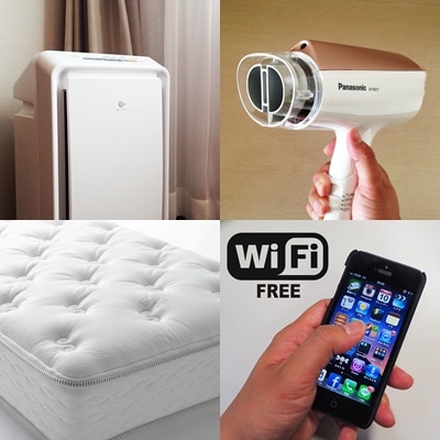 WiFi, 가습 공기 공기 청정기, 이온 드라이어, 시몬스 침대 등 쾌적한 아이템을 전실 완비