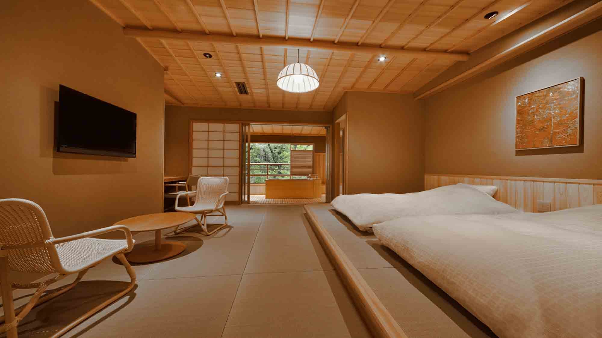Twin room with open-air bath