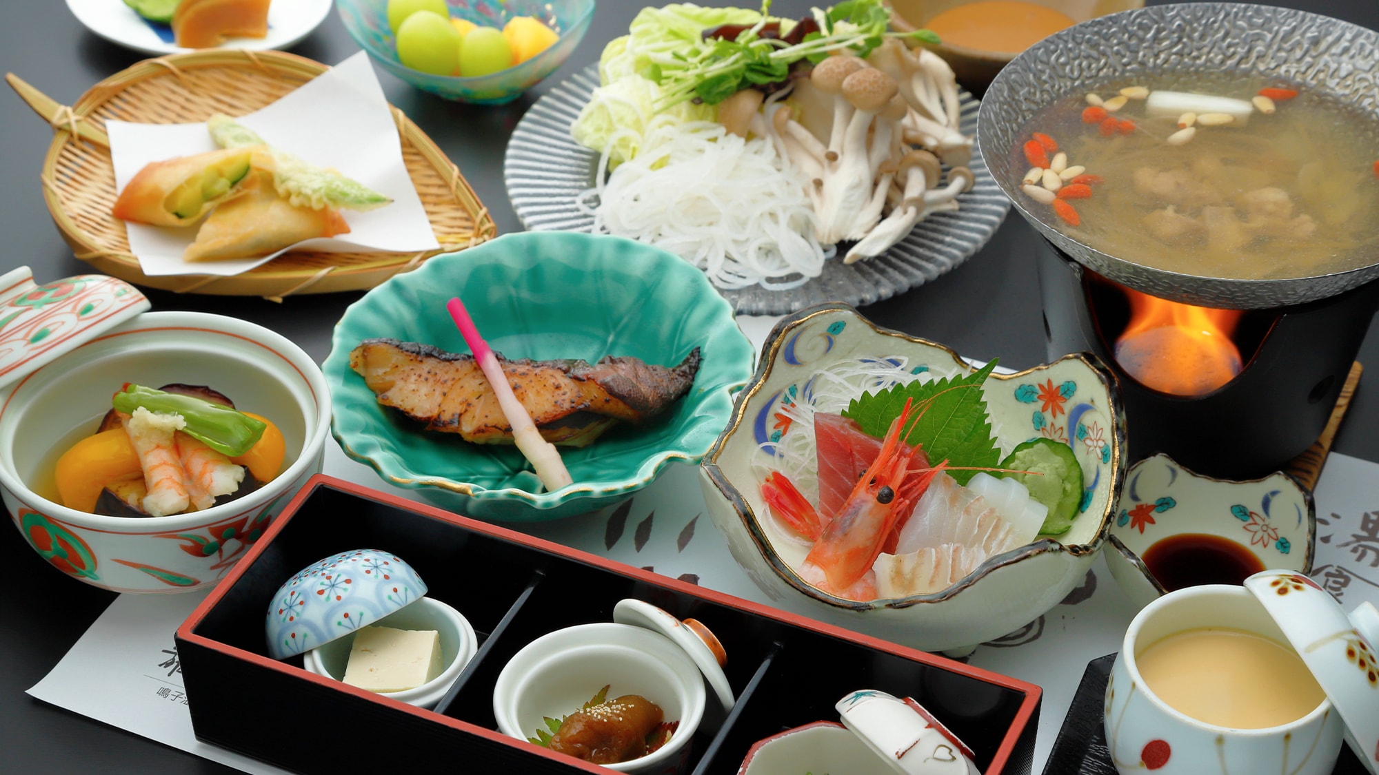 [Balanced Kaiseki meal plan with one soup and seven dishes] A satisfying Kaiseki meal with a well-balanced selection of seasonal vegetables and fish.