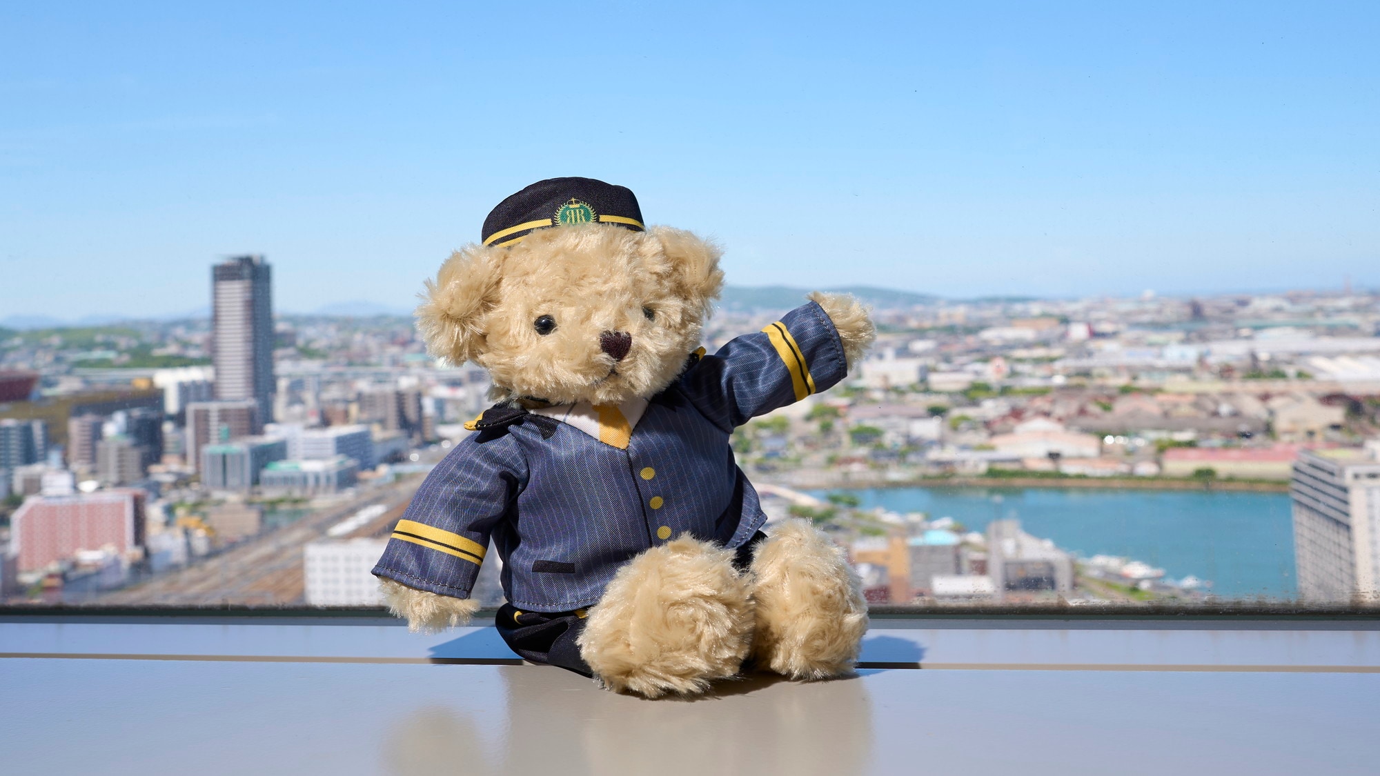 Plan with a bear wearing a bellboy uniform