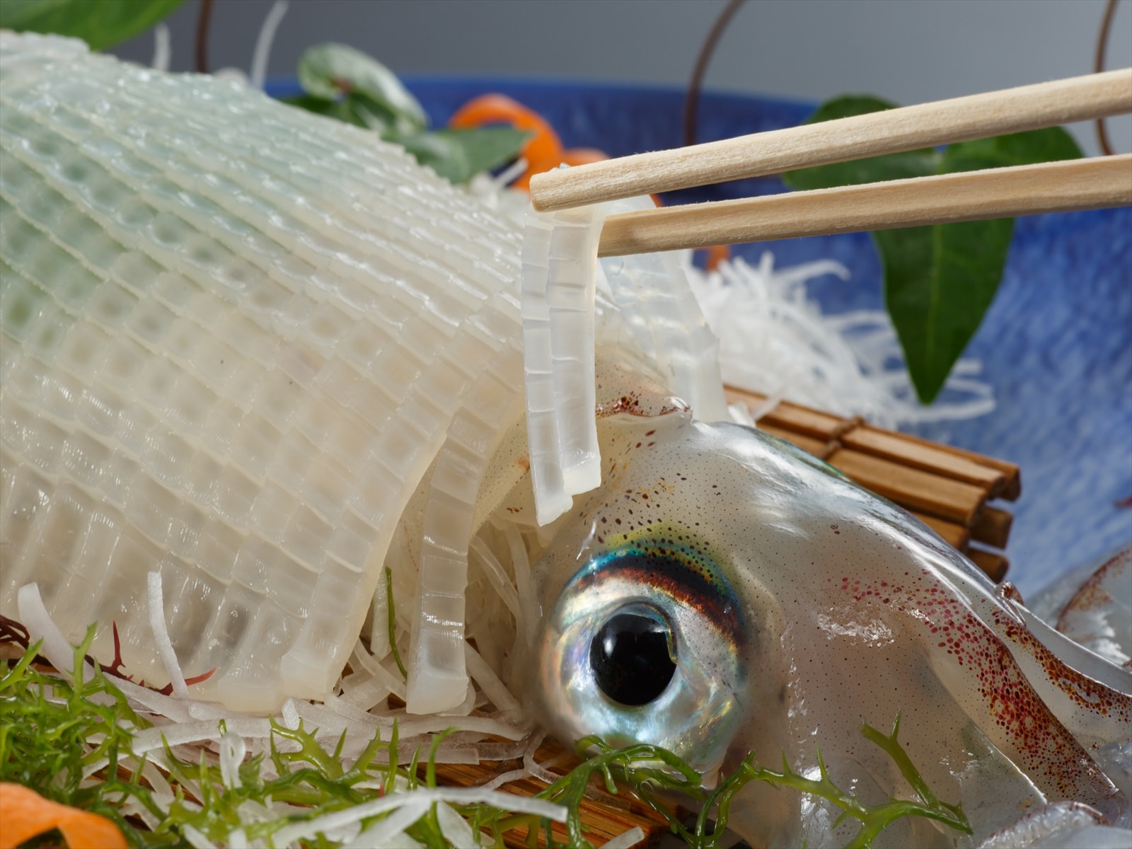 Live squid sashimi