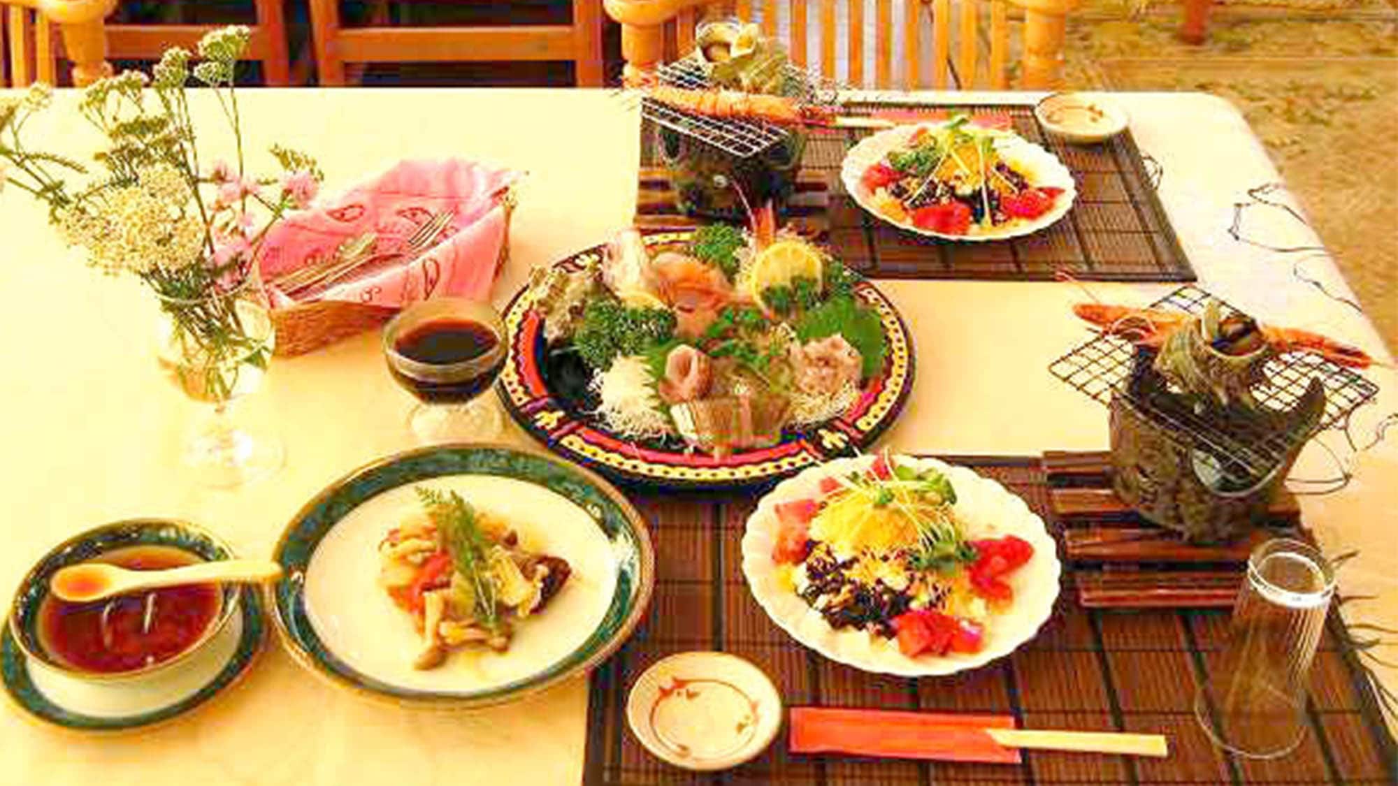 ・ [One example of dinner] A number of Western-style home-cooked dishes packed with the fruits of Minamiboso