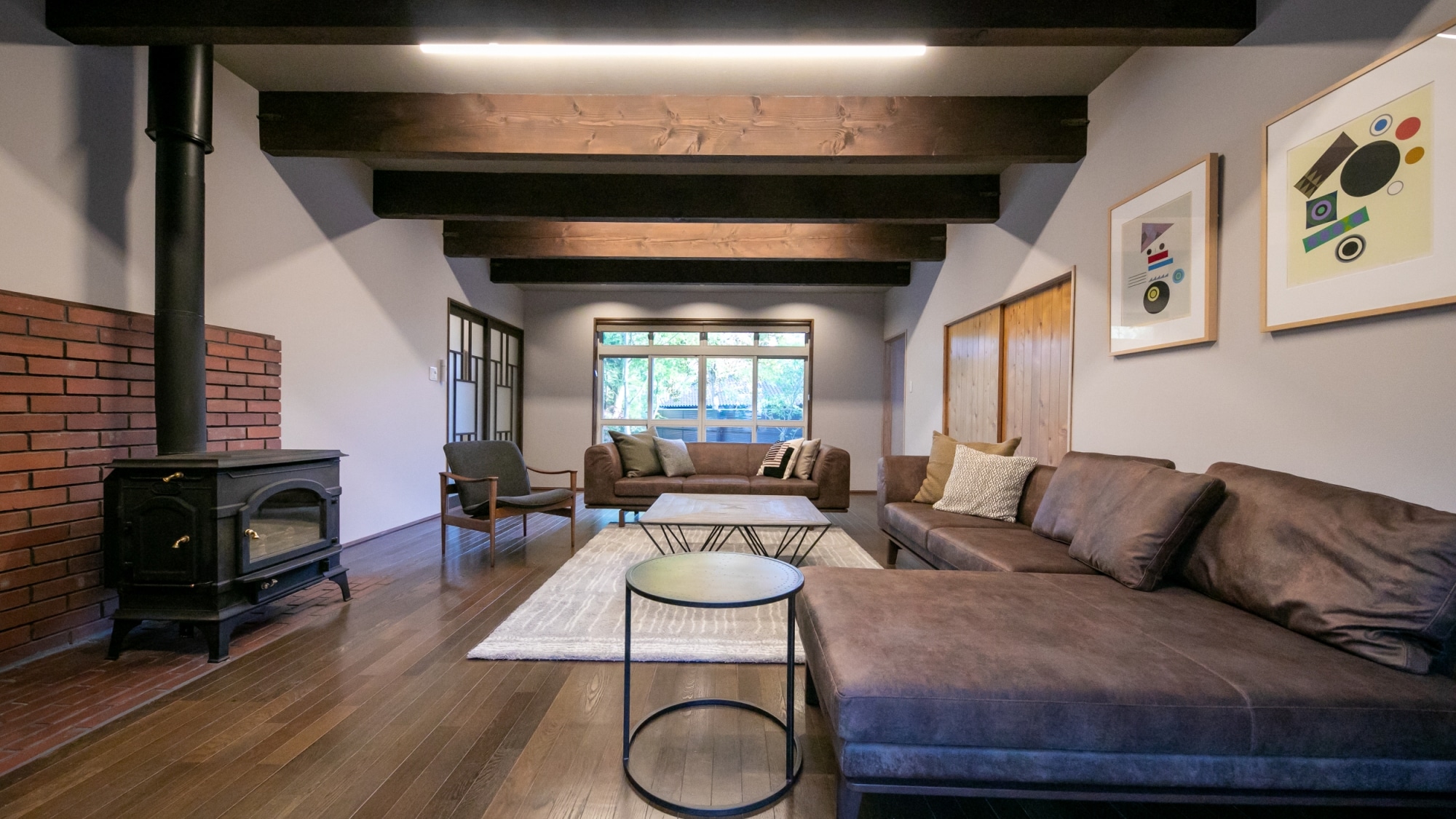 The spacious living room and deck are perfect for a family of three generations to relax in.
