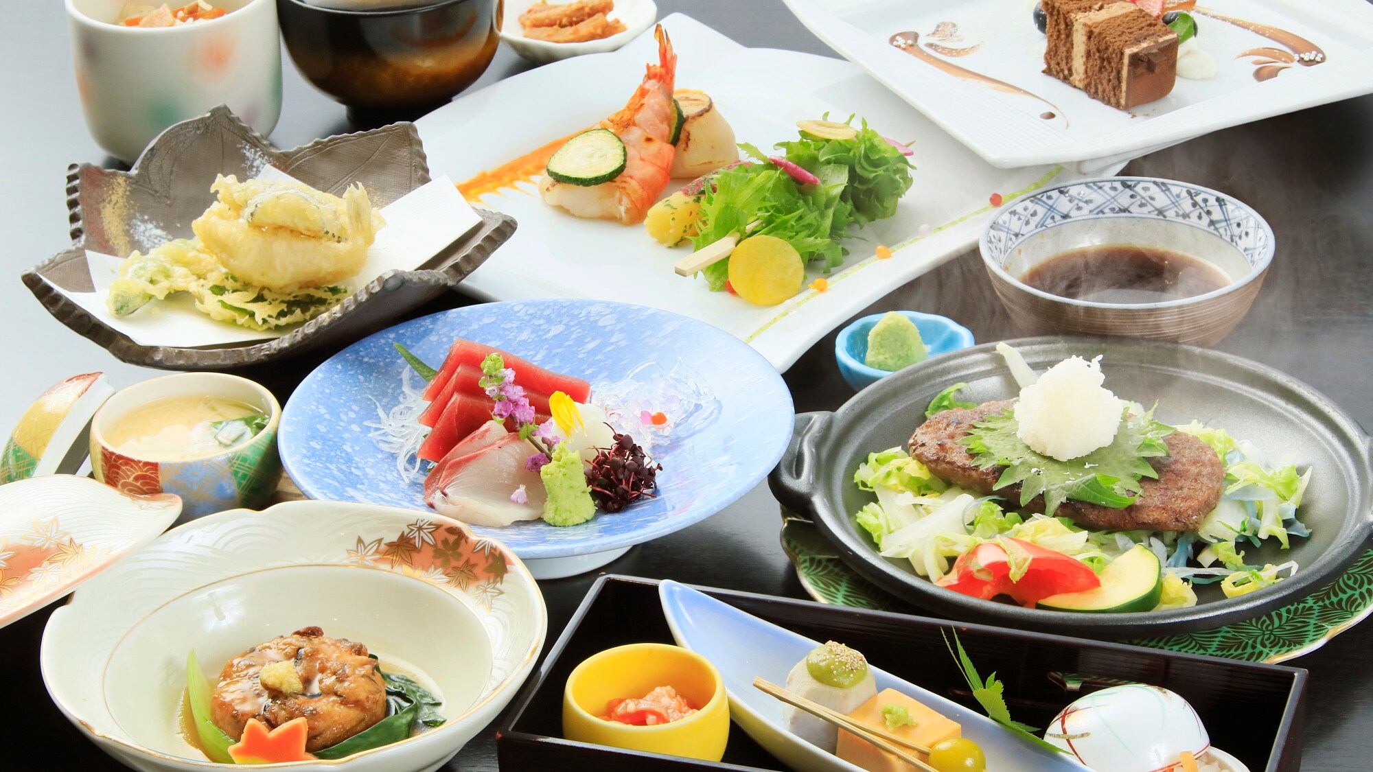 [Kaiseki Standar] Pilih hidangan utama Anda: "Hamburger Daging Sapi Hitam Jepang" *Satu contoh