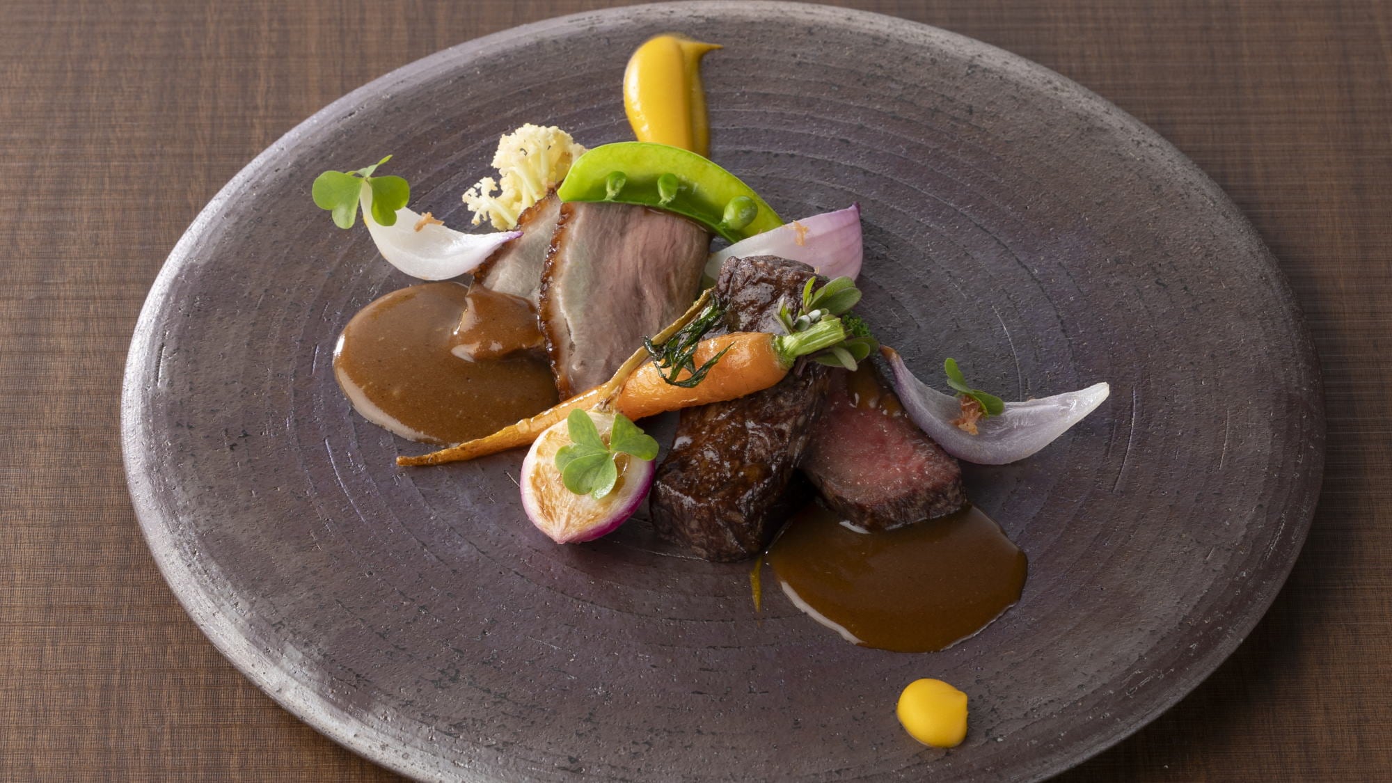 Autumn creative French cuisine: meat dishes