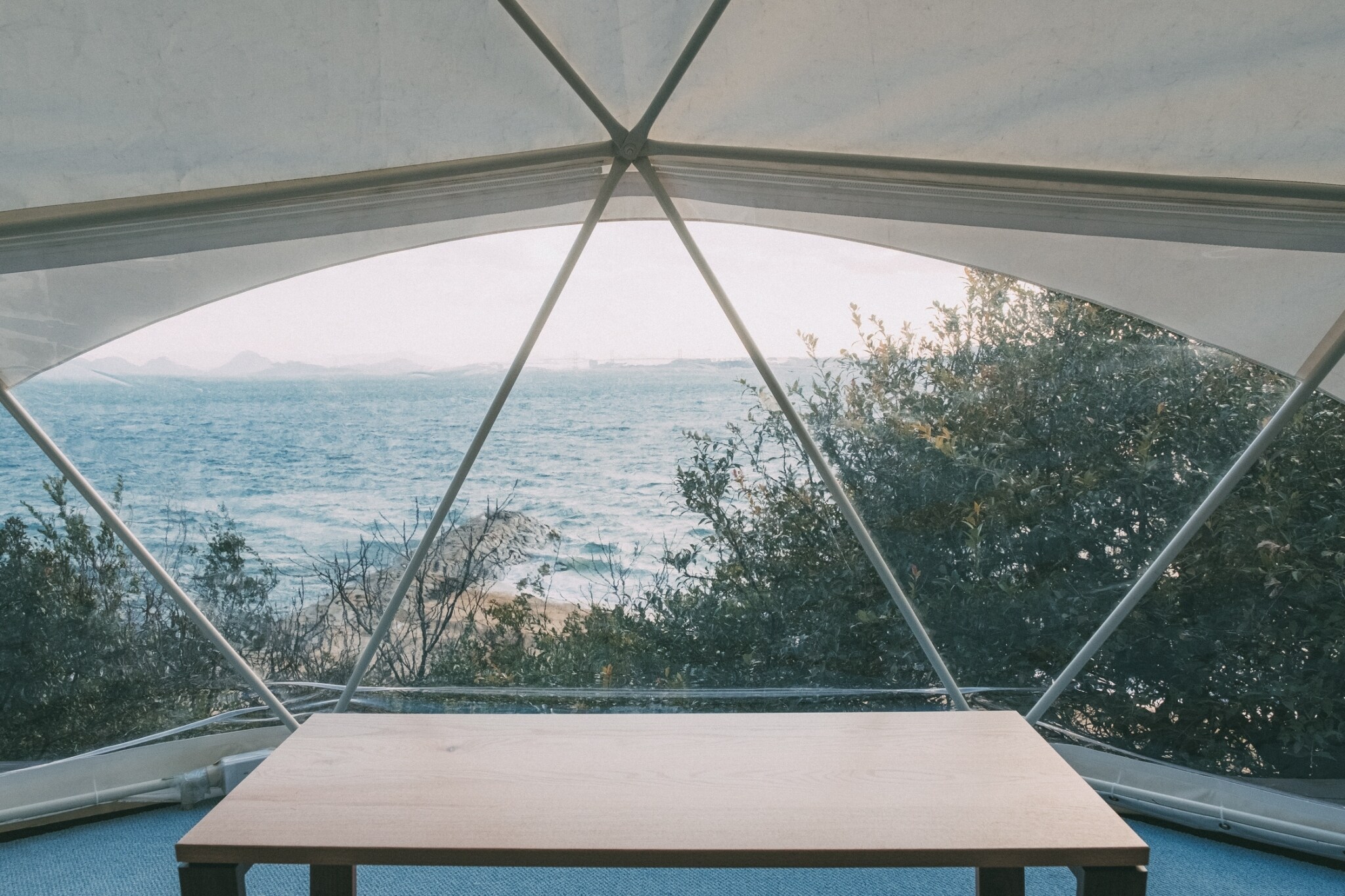 The Seto Inland Sea can be seen from inside the dome.