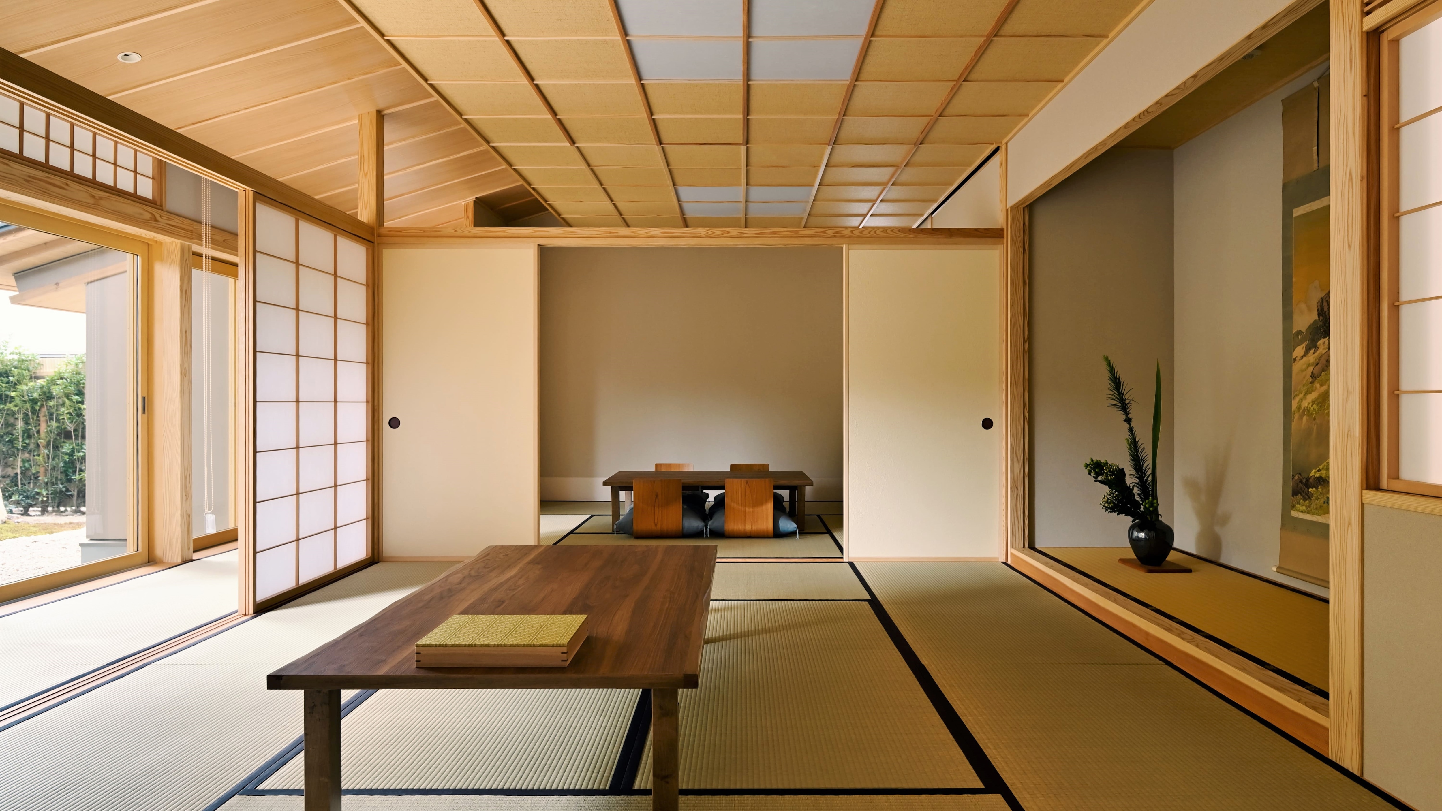 [Kích thước phòng tiếp theo (futon)] ◆ Bồn tắm suối nước nóng bán lộ thiên ◆ Phòng chính 8-10 tatami + 6 tatami