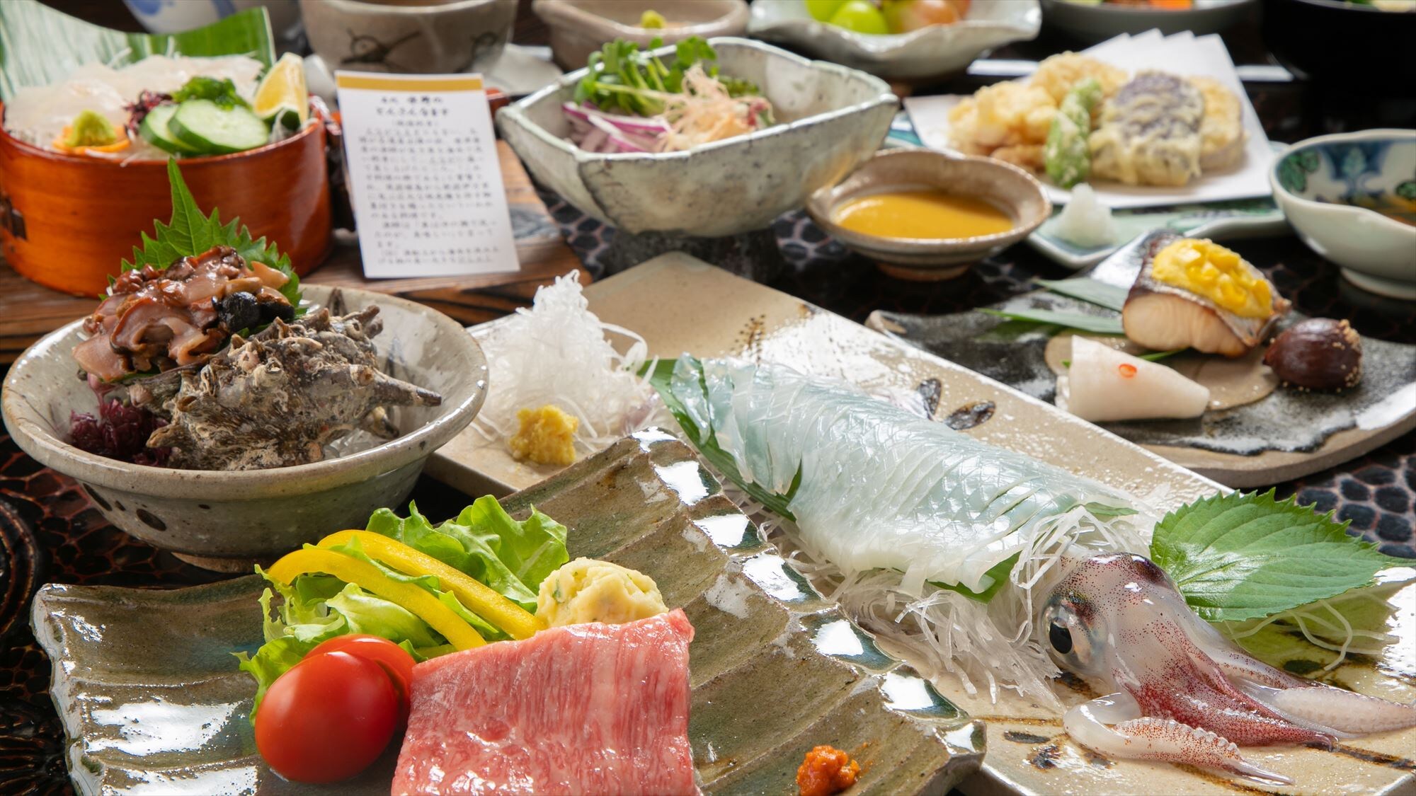 Genkai seafood samadhi dan kaiseki panggang daging sapi Saga