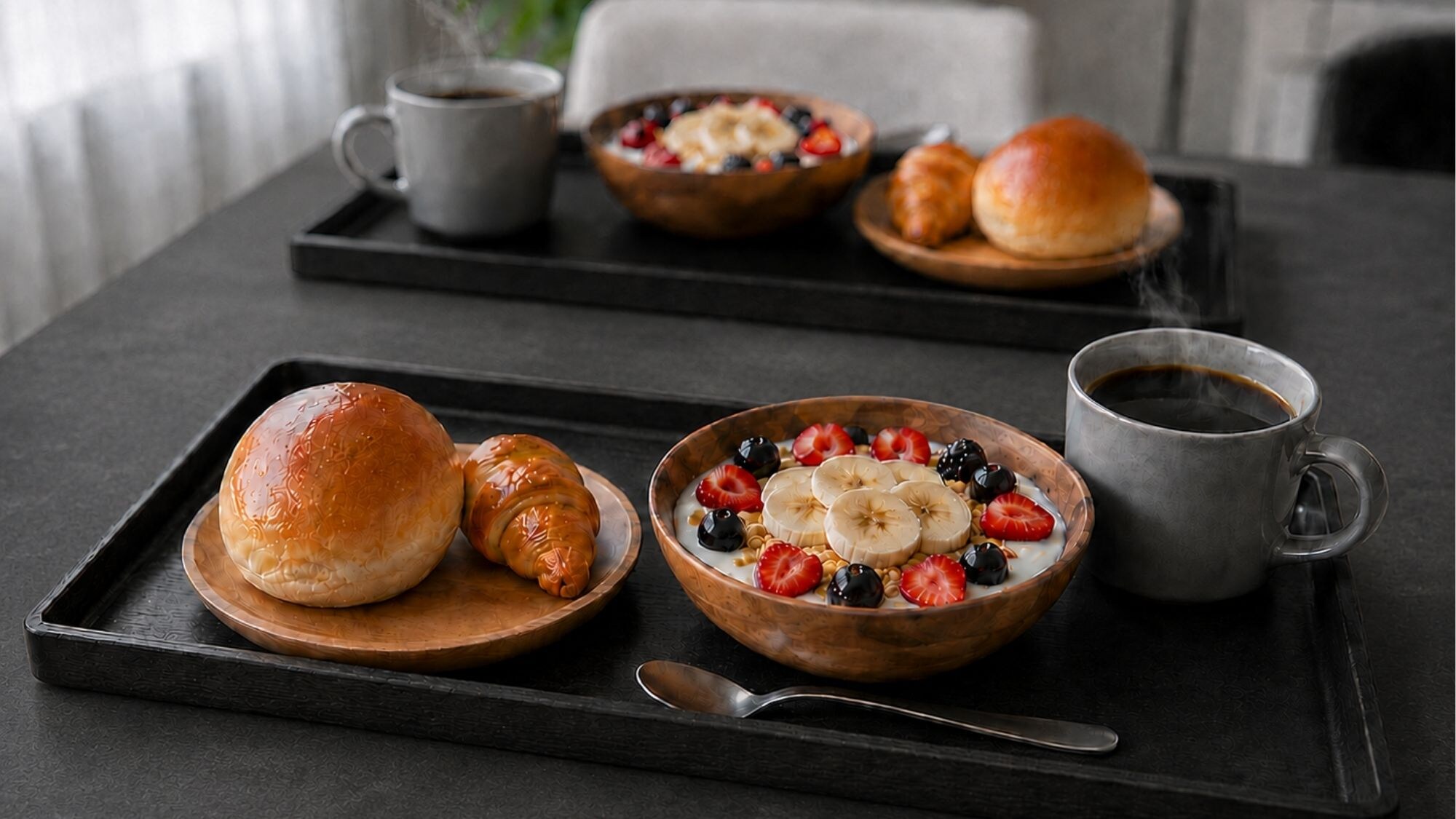 Semangkuk yogurt dan roti
