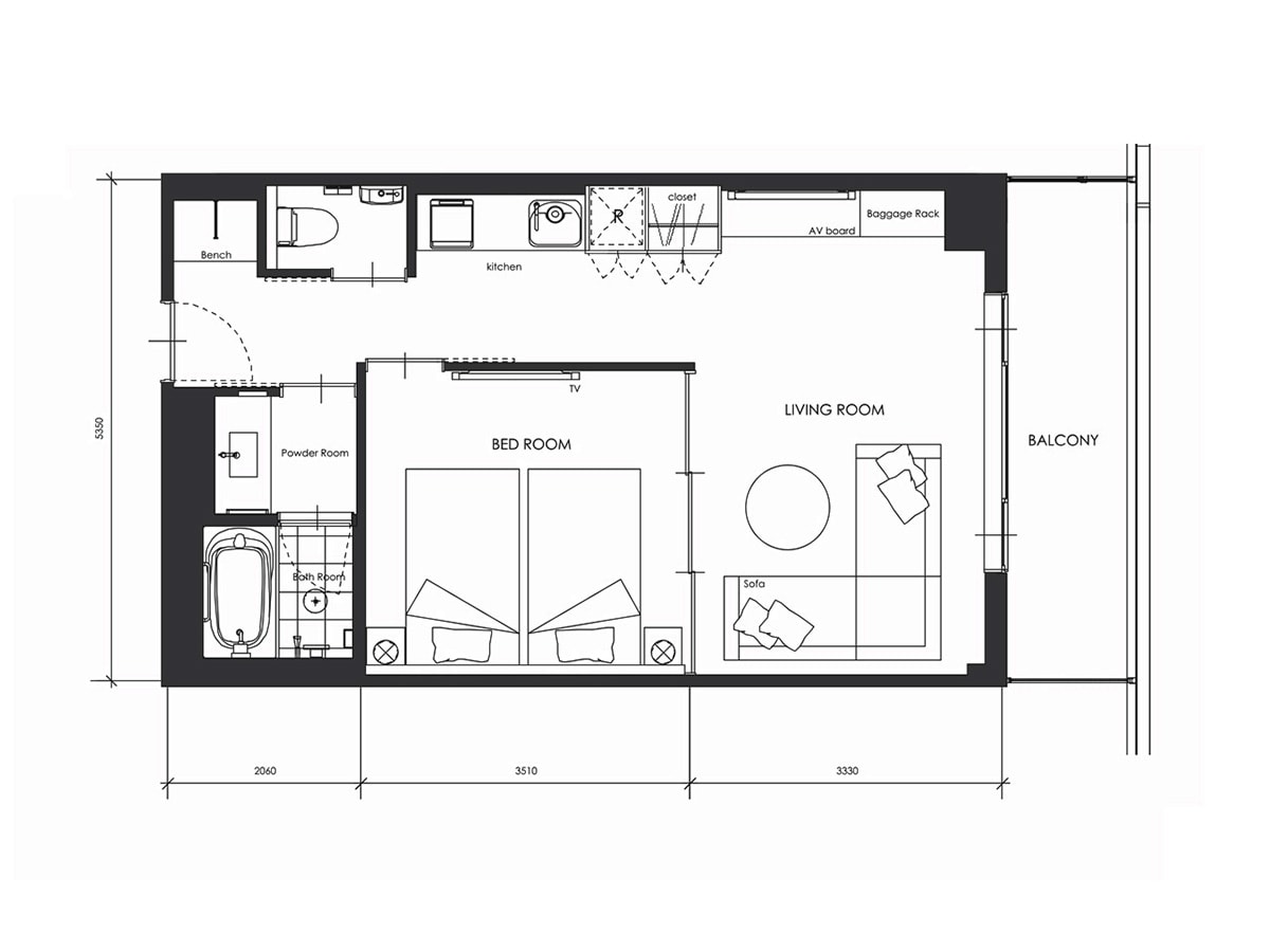 [ห้องดีลักซ์ฮอลลีวูดเตียงแฝด] แผนผังชั้น