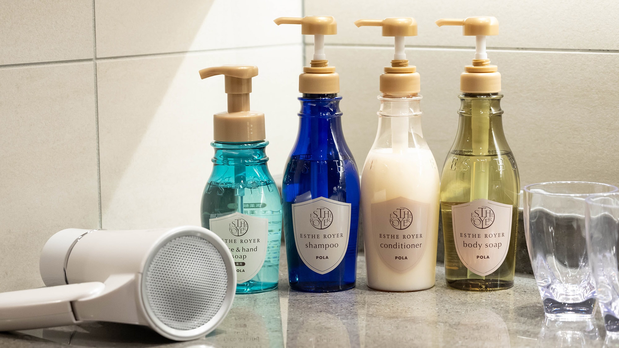 Hair dryer and shampoo