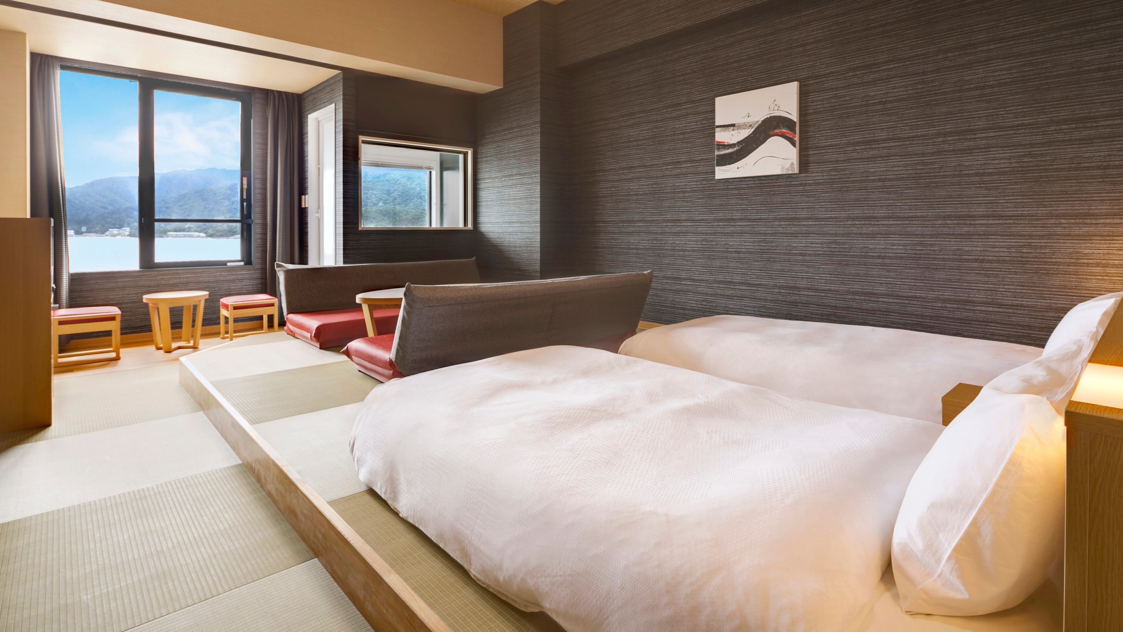 <Phòng khách, hướng biển, phòng tắm riêng> Phòng Executive Twin, phòng tắm nhìn ra biển