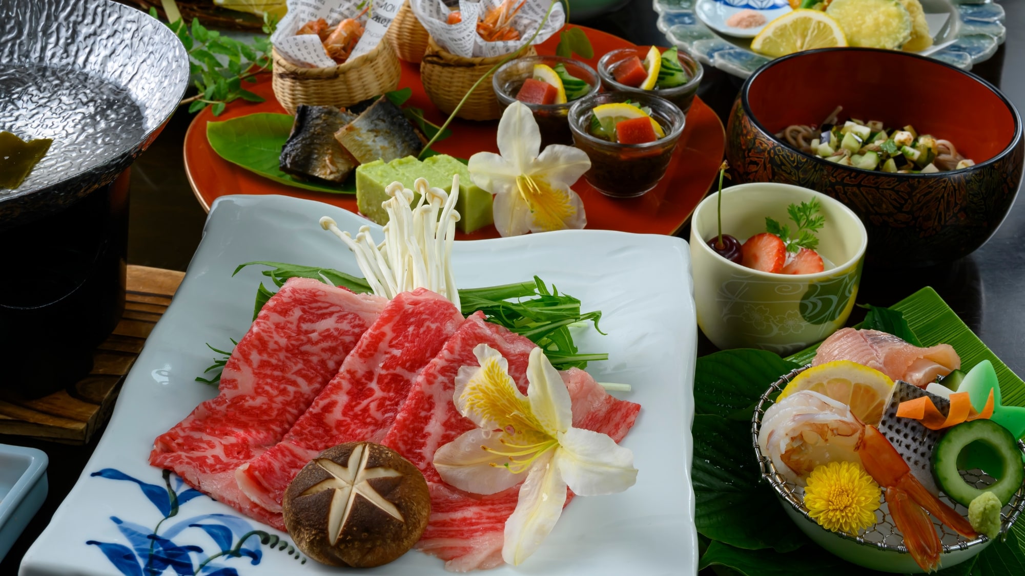 [Summer Gentian Kaiseki] Enjoy local brand beef “Zao beef” shabu-shabu and seasonal summer colors