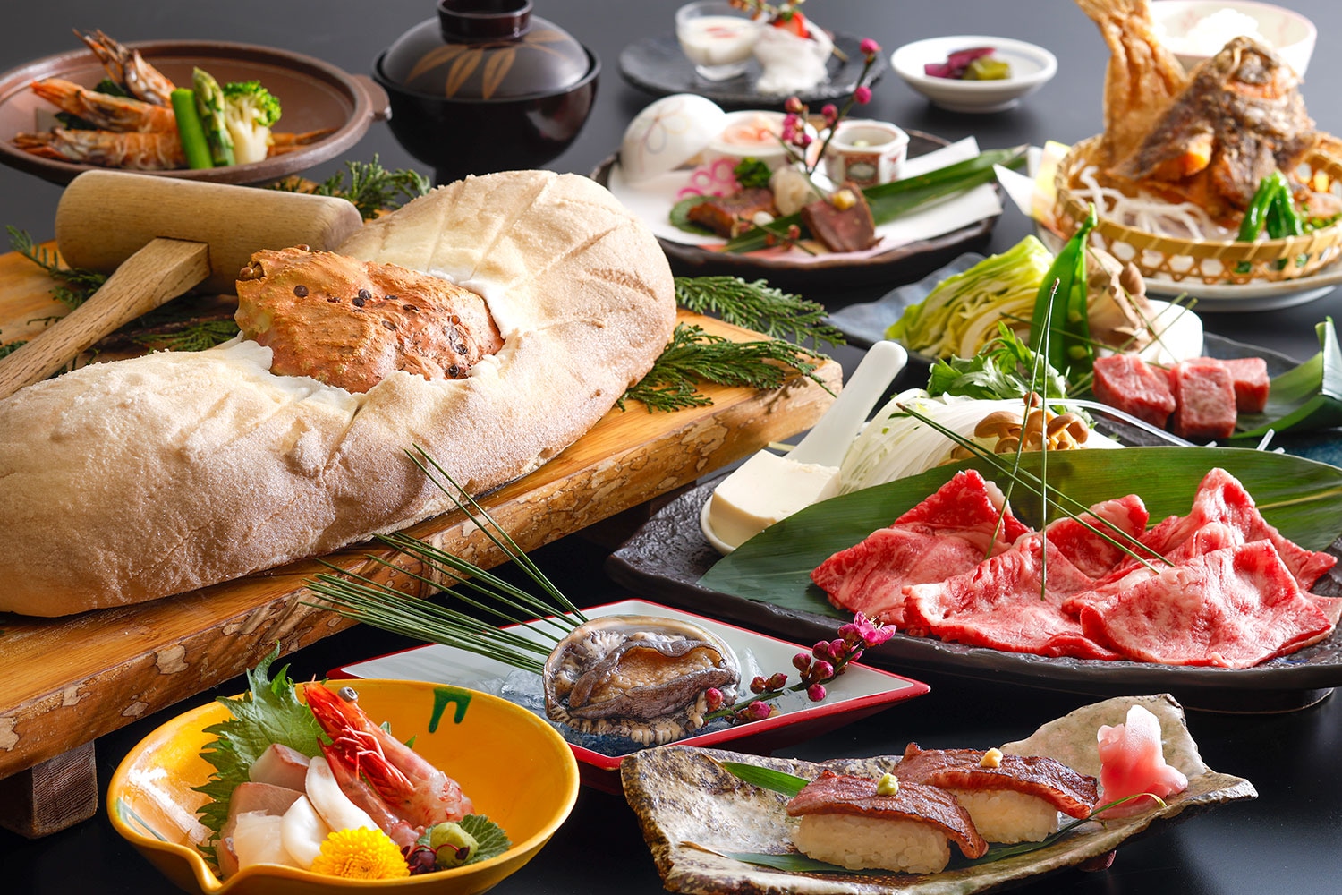 Tamatebako Course / Spring, Summer, Autumn [Crab Igloo, Abalone, Tajima Beef Shabu-Shabu, Tajima Beef Steak Course]
