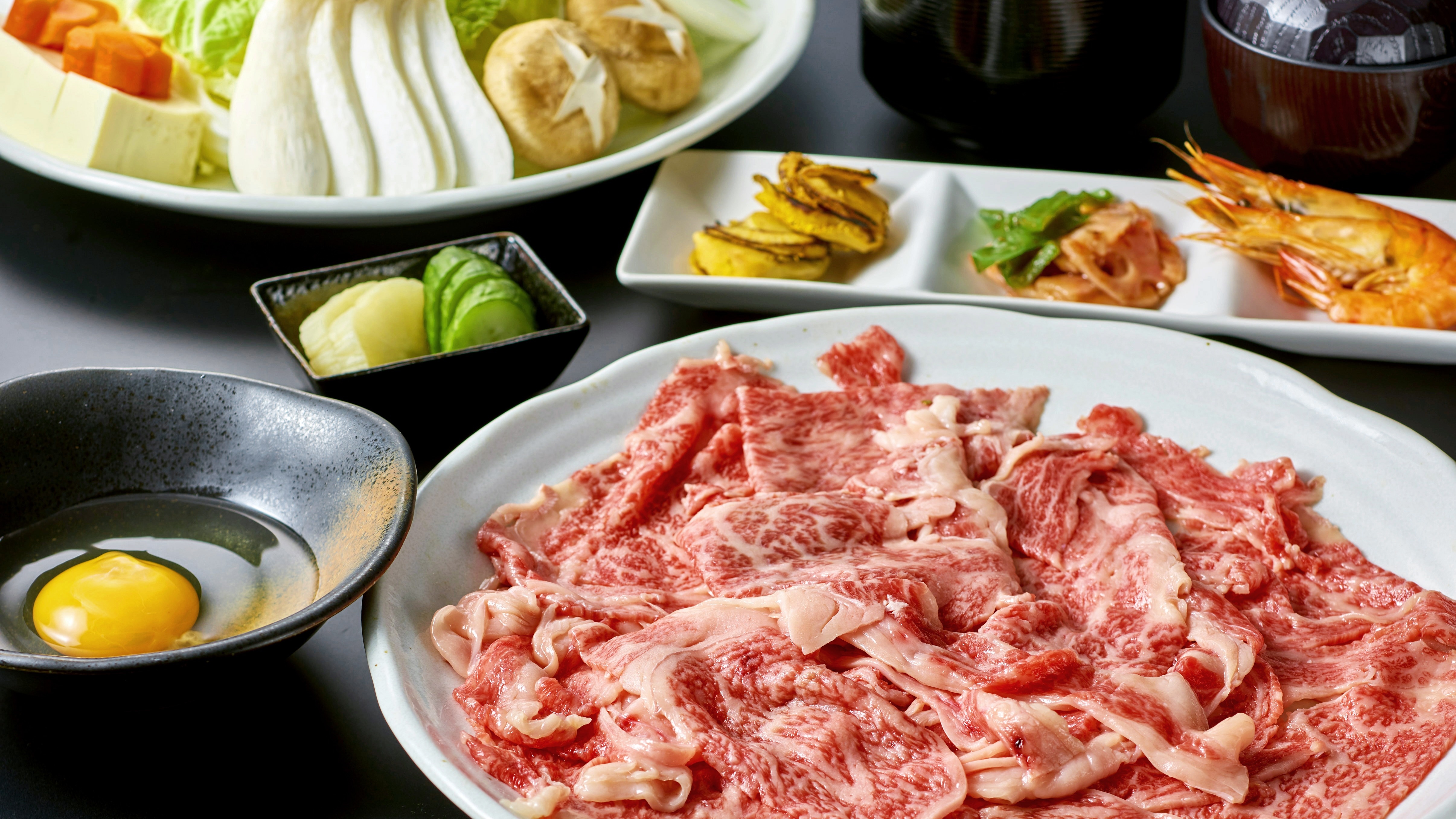 "Specially Selected Marbled Hitachi Beef Sukiyaki" (Example of a dish)