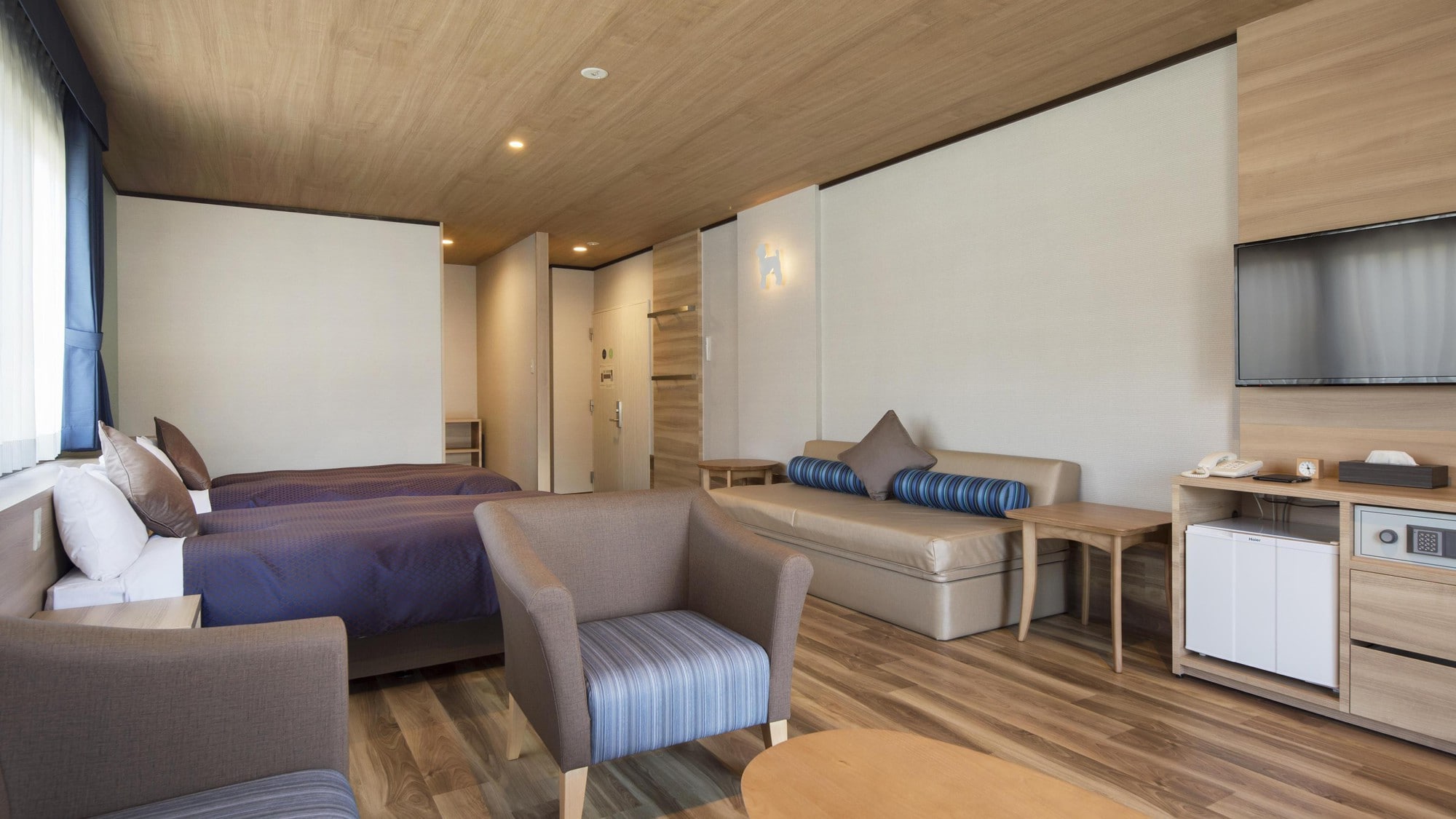 The spacious rooms overlook Mt. Fuji.