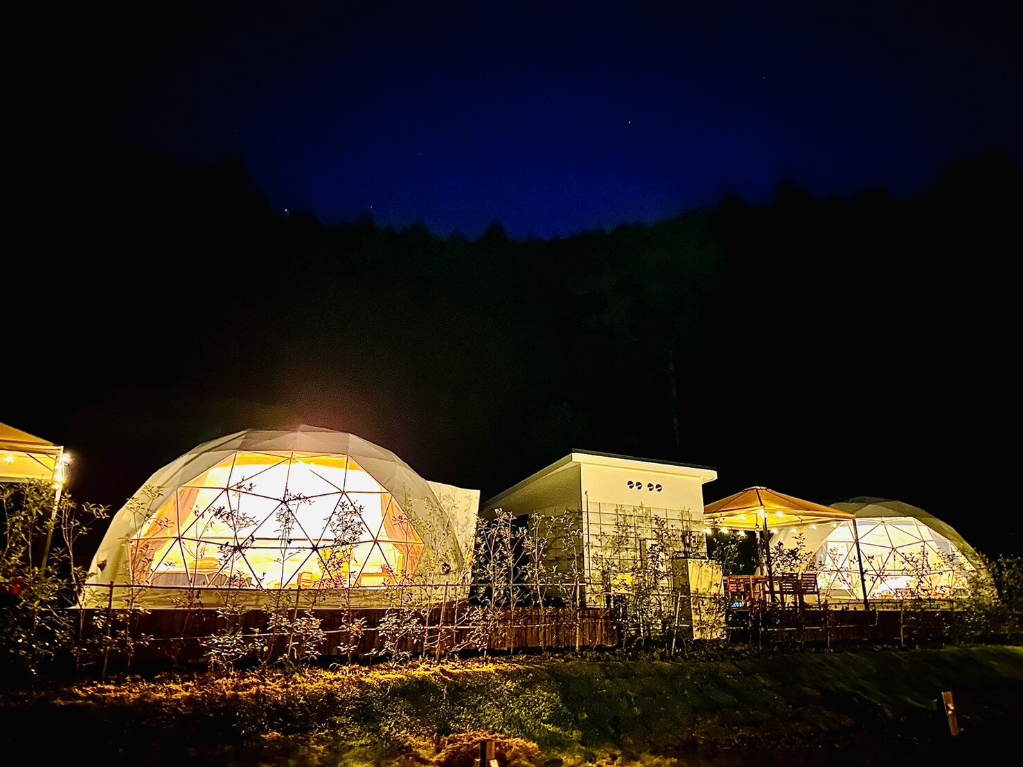 Dome tent at night