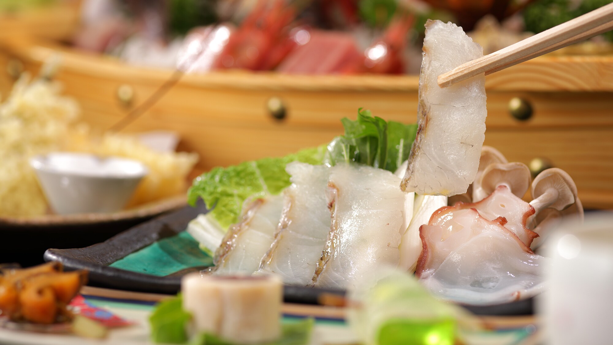 Enjoy a table full of seafood dishes