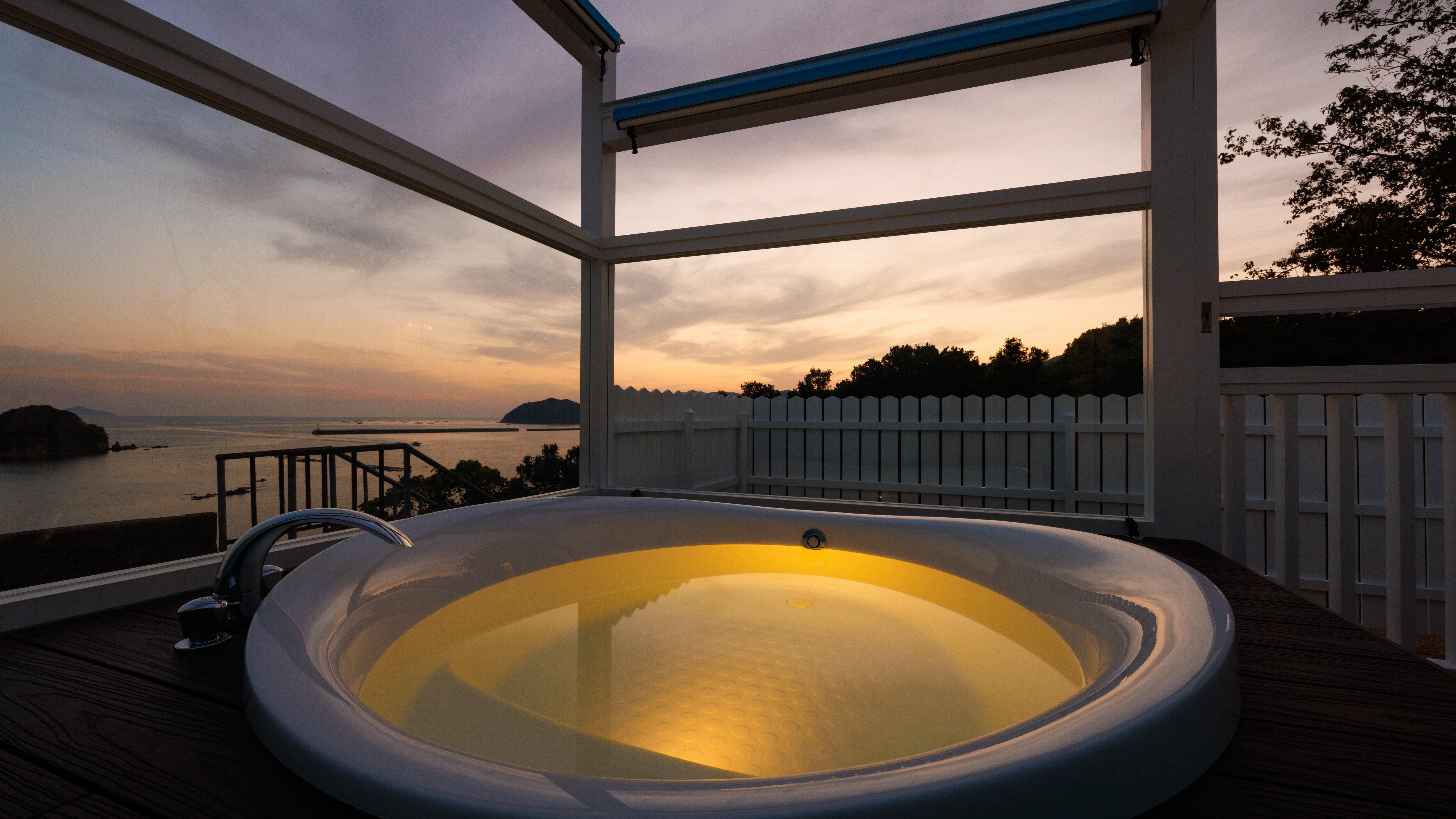 Open-air bath at dusk