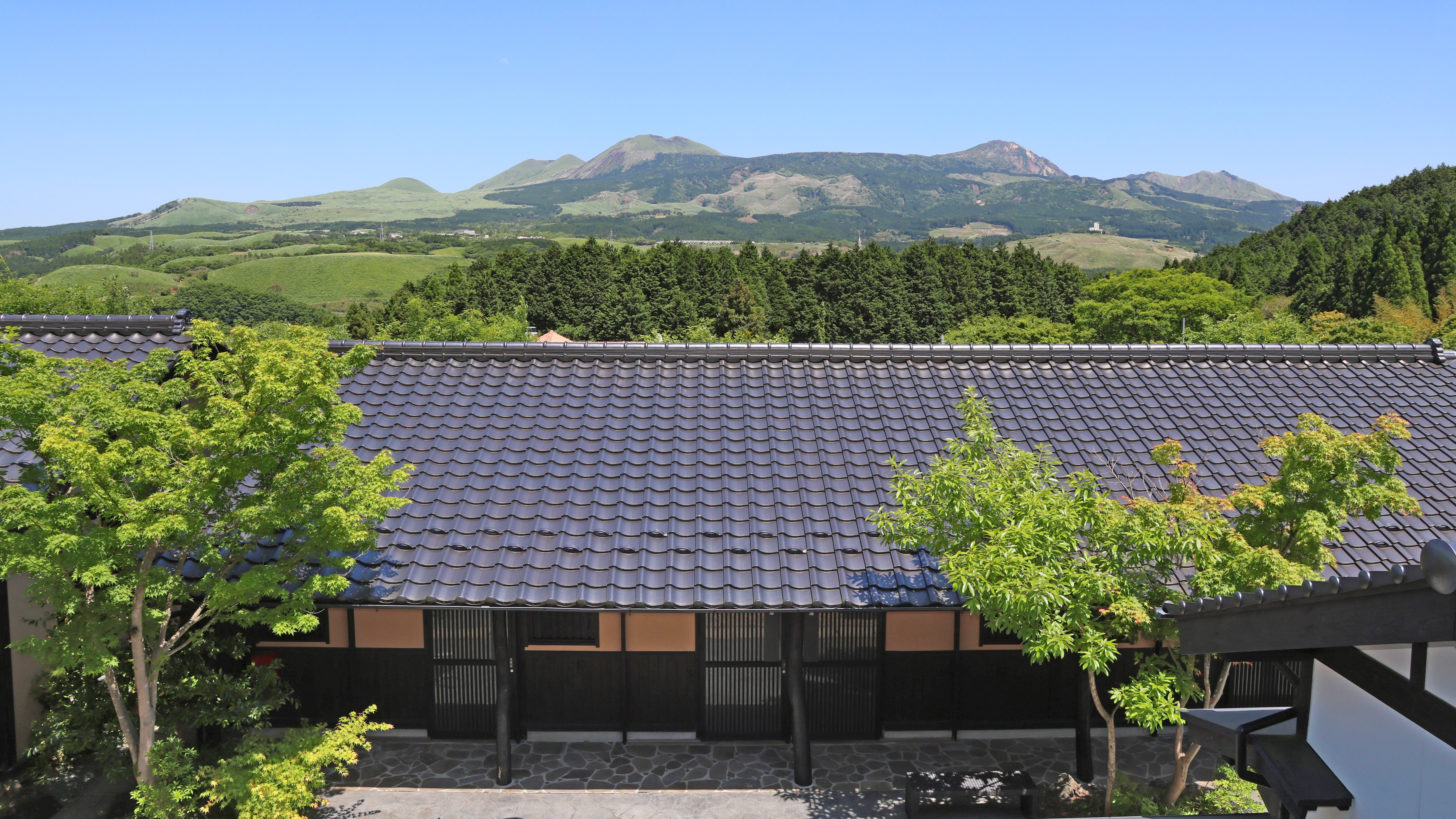 View of the five peaks of Aso