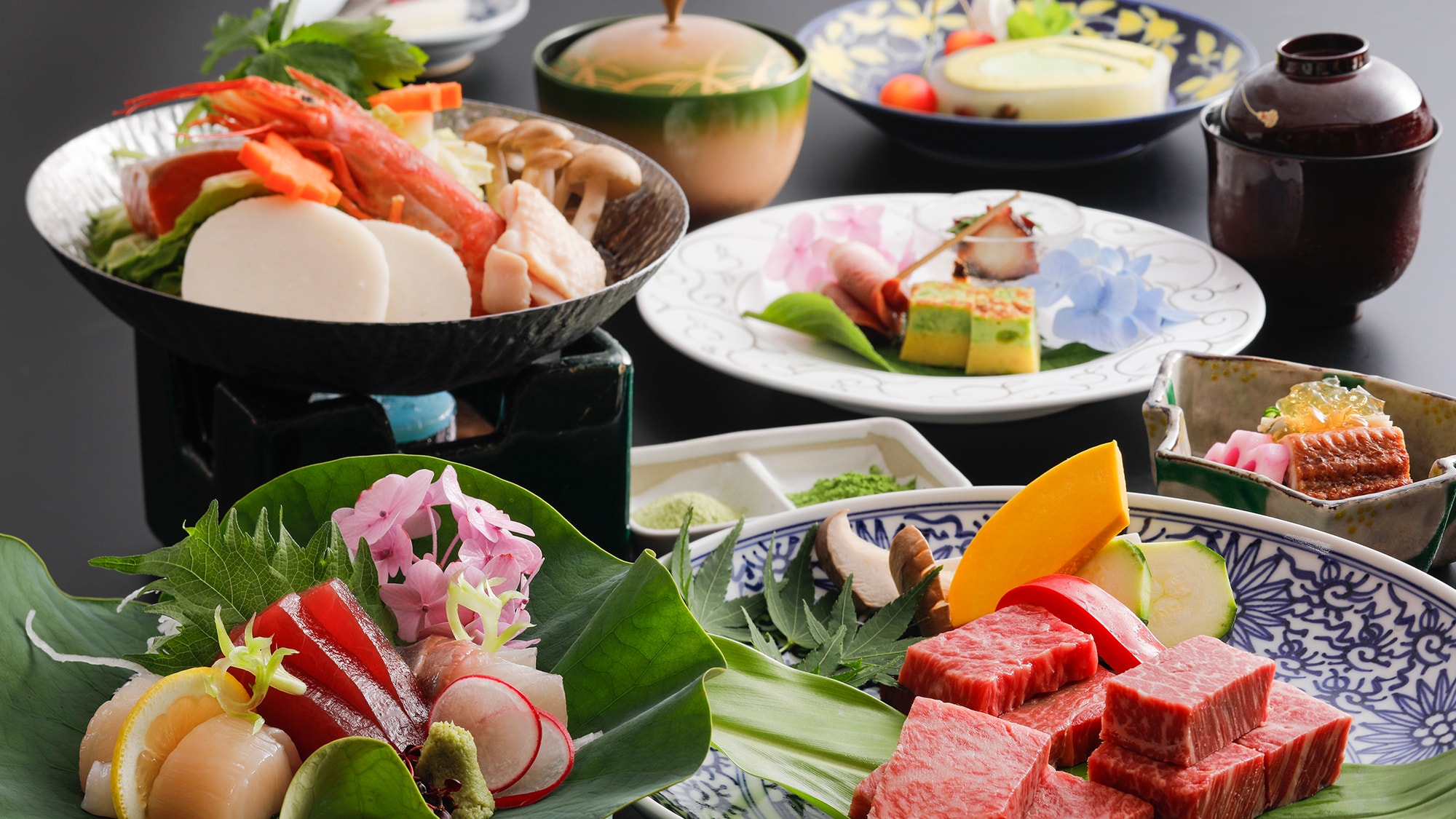 [Dinner example] Tasting comparison of three cuts of Japanese black beef ◆ Kakegawa local cuisine banquet