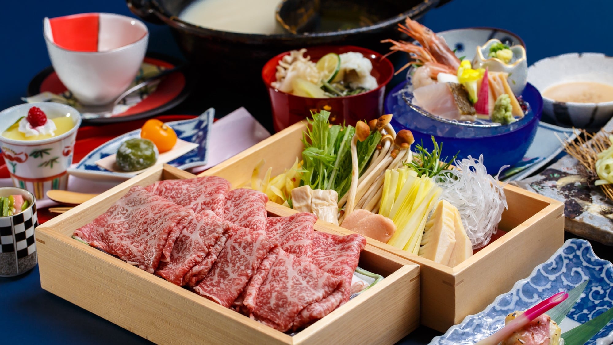 "Wagyu shabu-shabu" adalah panci Genpei di mana Anda dapat menikmati dua jenis kaldu sup.