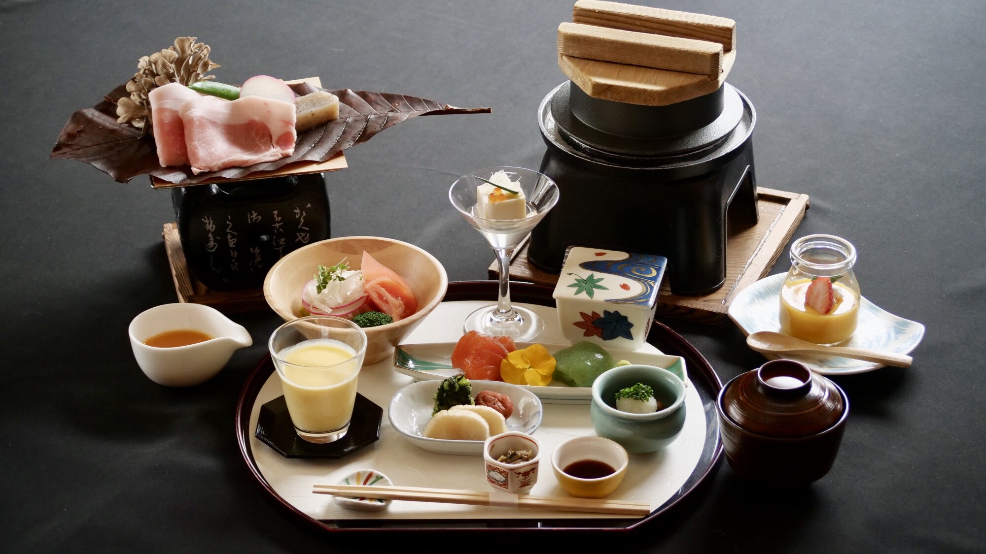 A Japanese breakfast is provided.