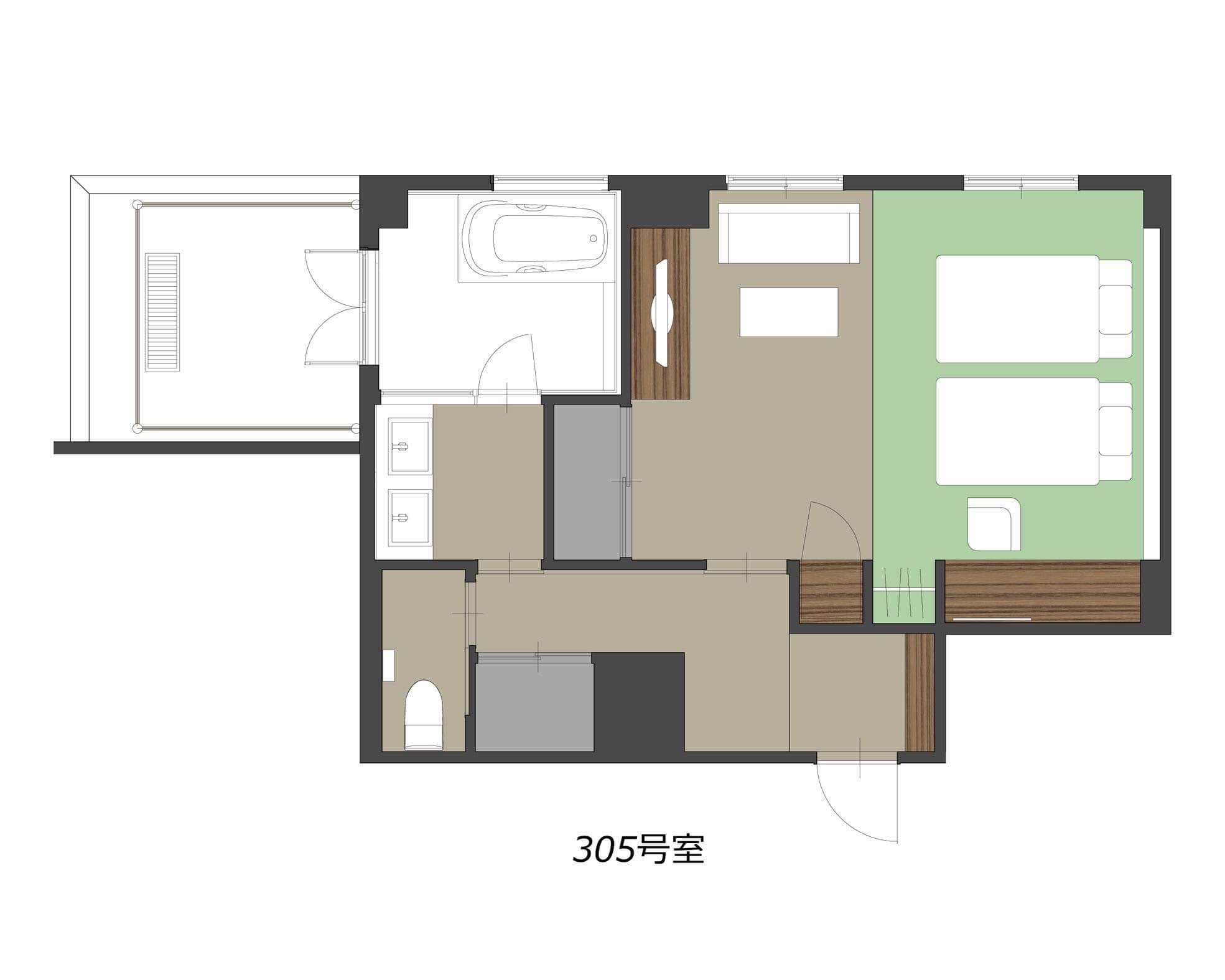 305 쁘띠 스위트 61㎡＋8㎡ 파티오 첨부 평면도