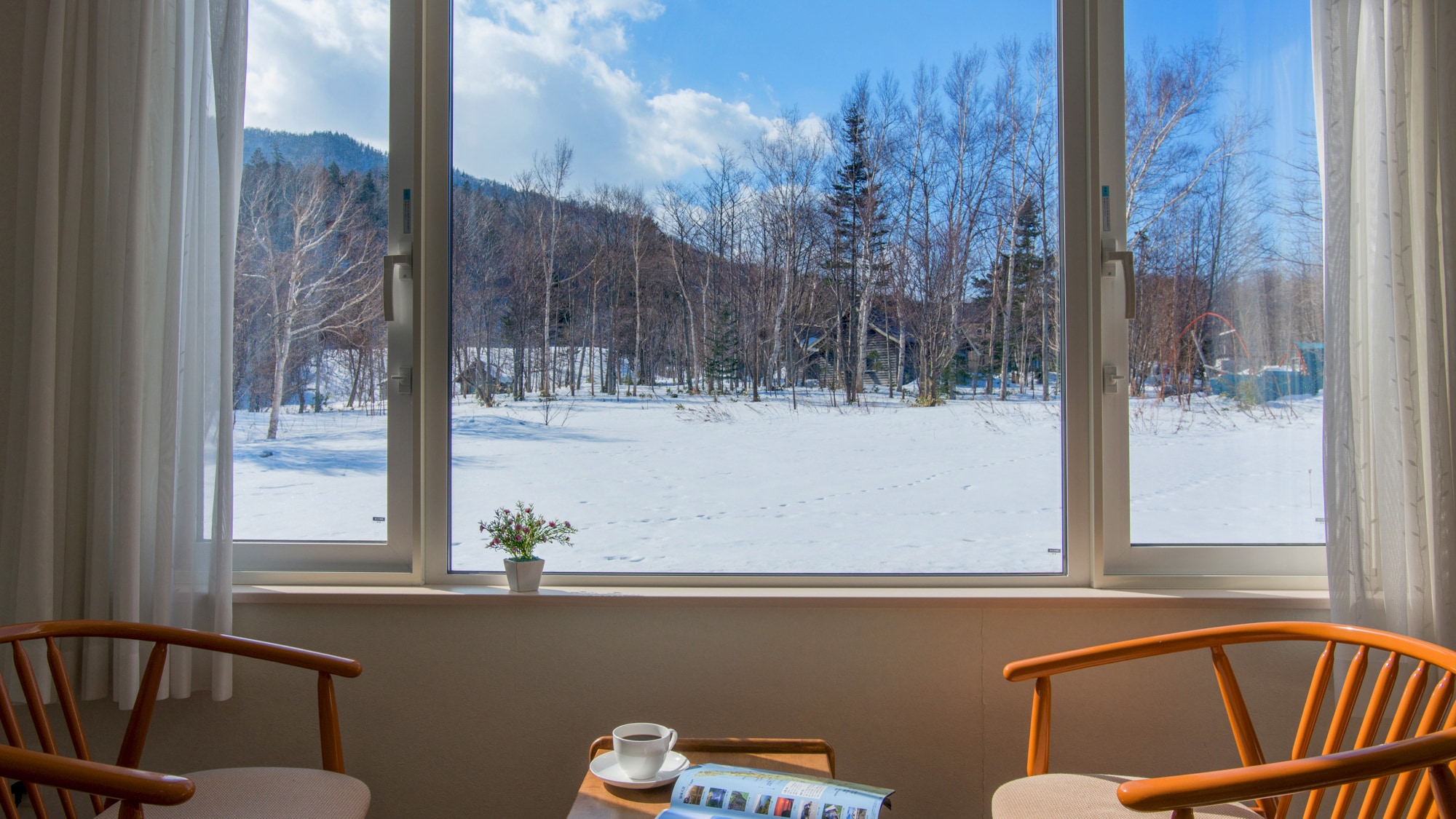 [Guest room image] A world of silver and white can be seen from the large windows. If you're lucky, the animals might come to say hello!