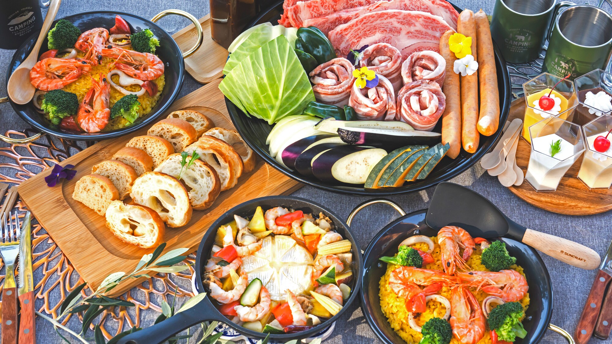 Sanuki Olive Beef Ribeye Steak and Sanuki Yume Pork. A BBQ where you can enjoy fresh vegetables from Kagawa Prefecture.