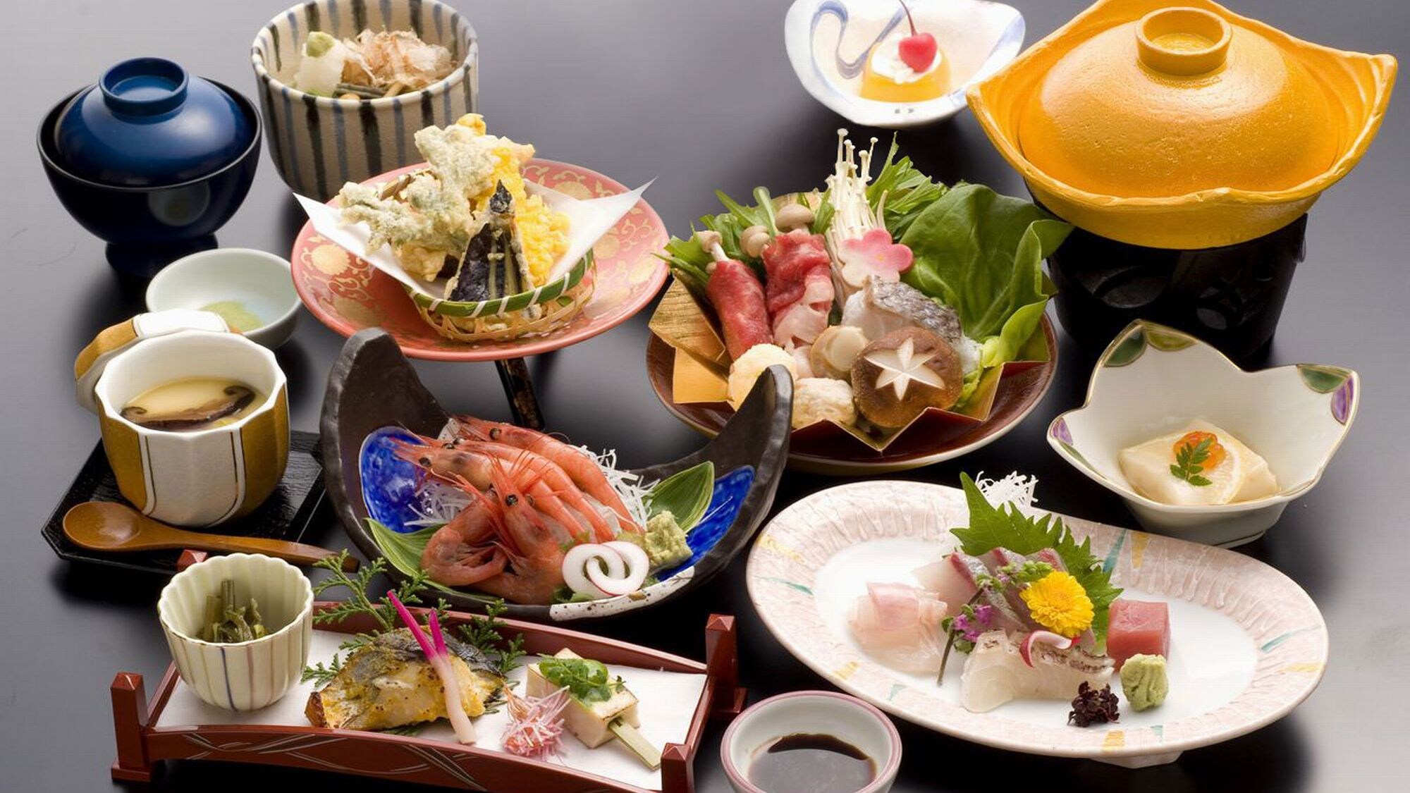 【오마카세고젠】일본해의 해산물을 담은 요리의 여러가지(식사 일례)