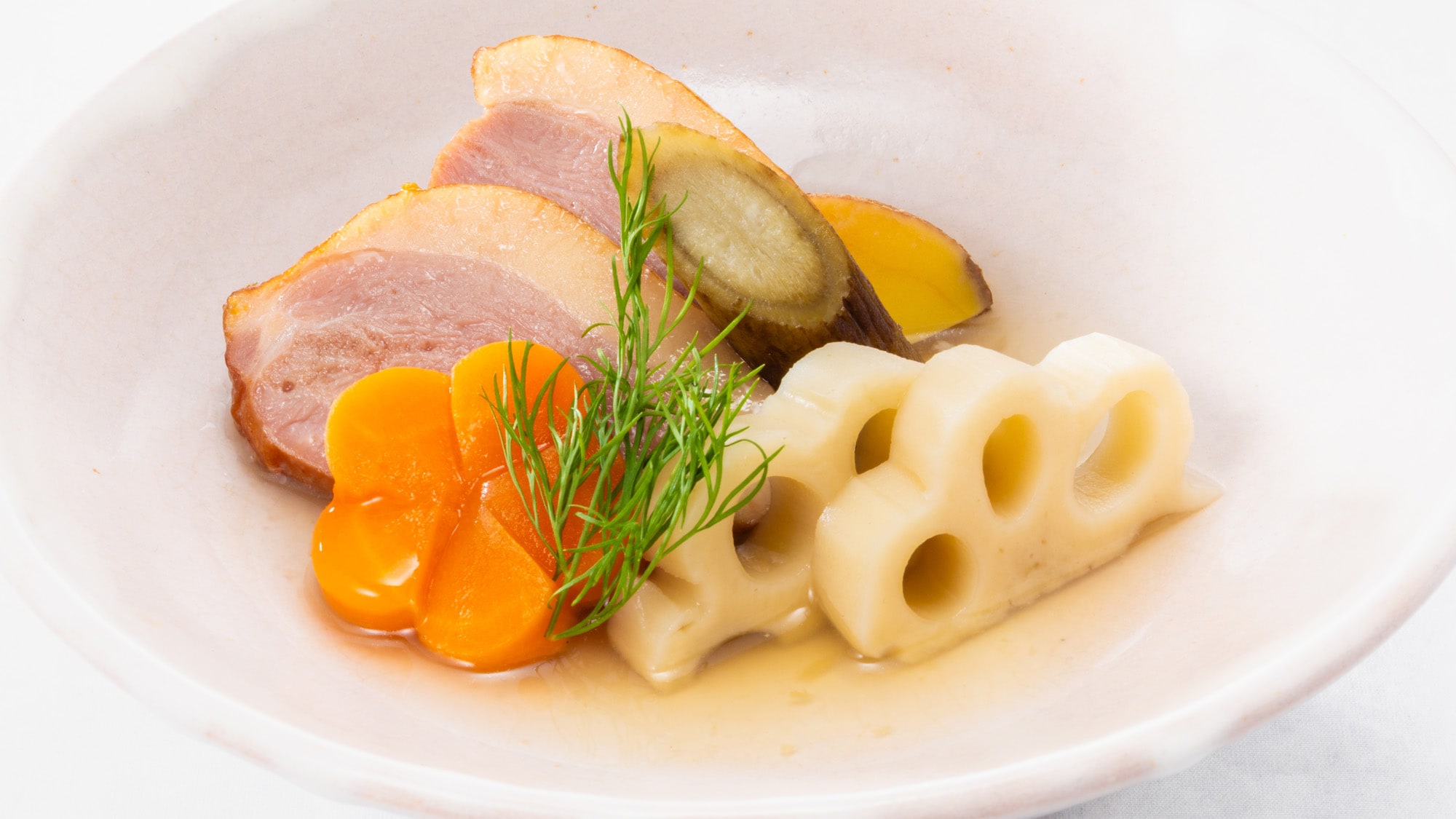 Steamed duck loin and seasonal vegetables