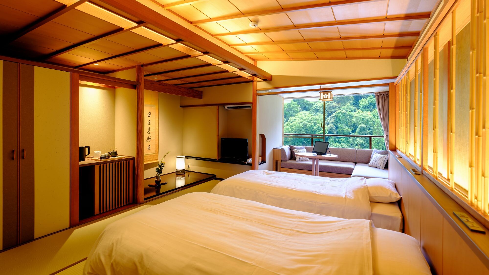 Kamar bergaya Jepang dengan dua tempat tidur single (8 tikar tatami) (Contoh kamar tamu)