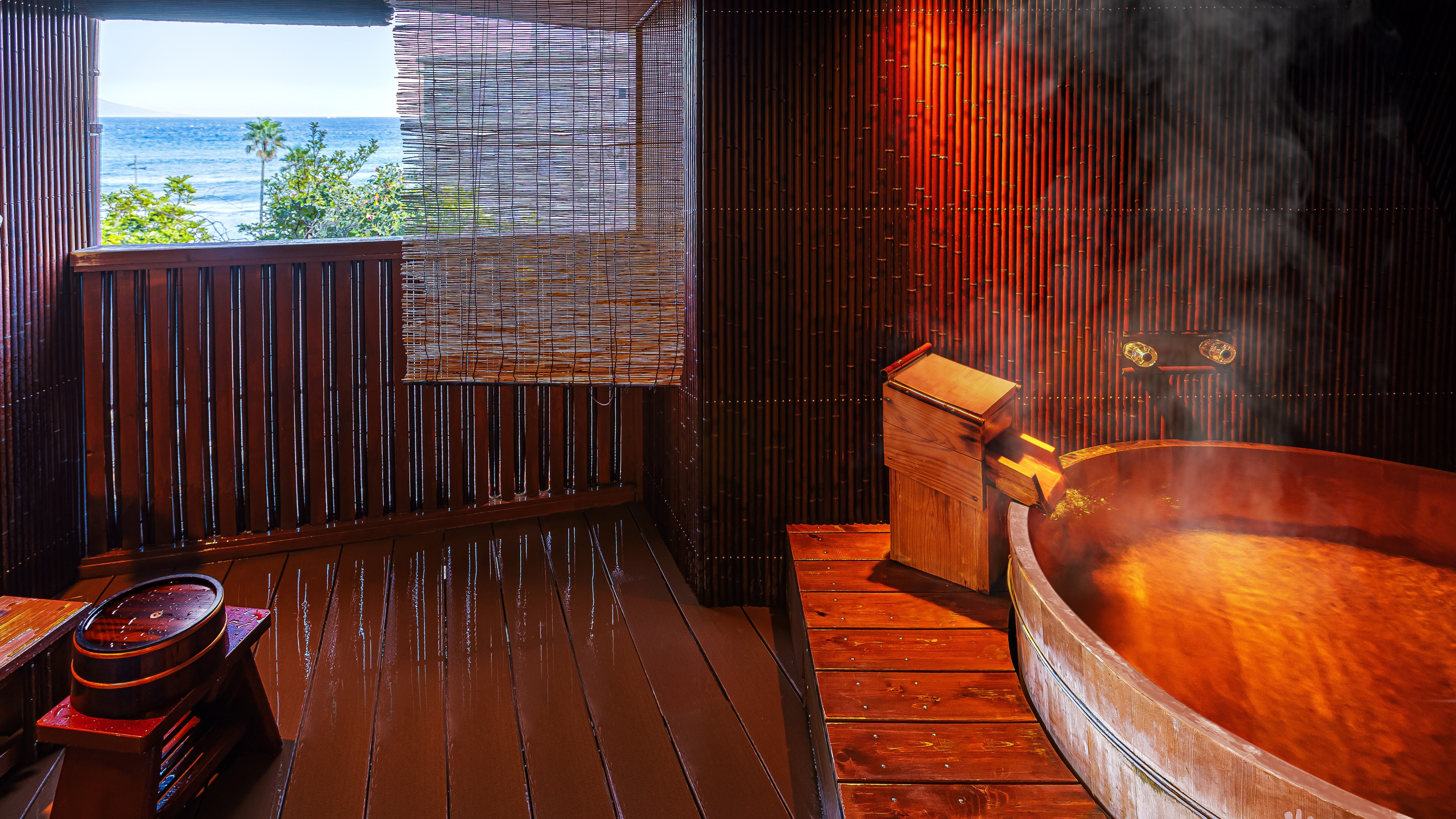 An example of a guest room with an open-air bath