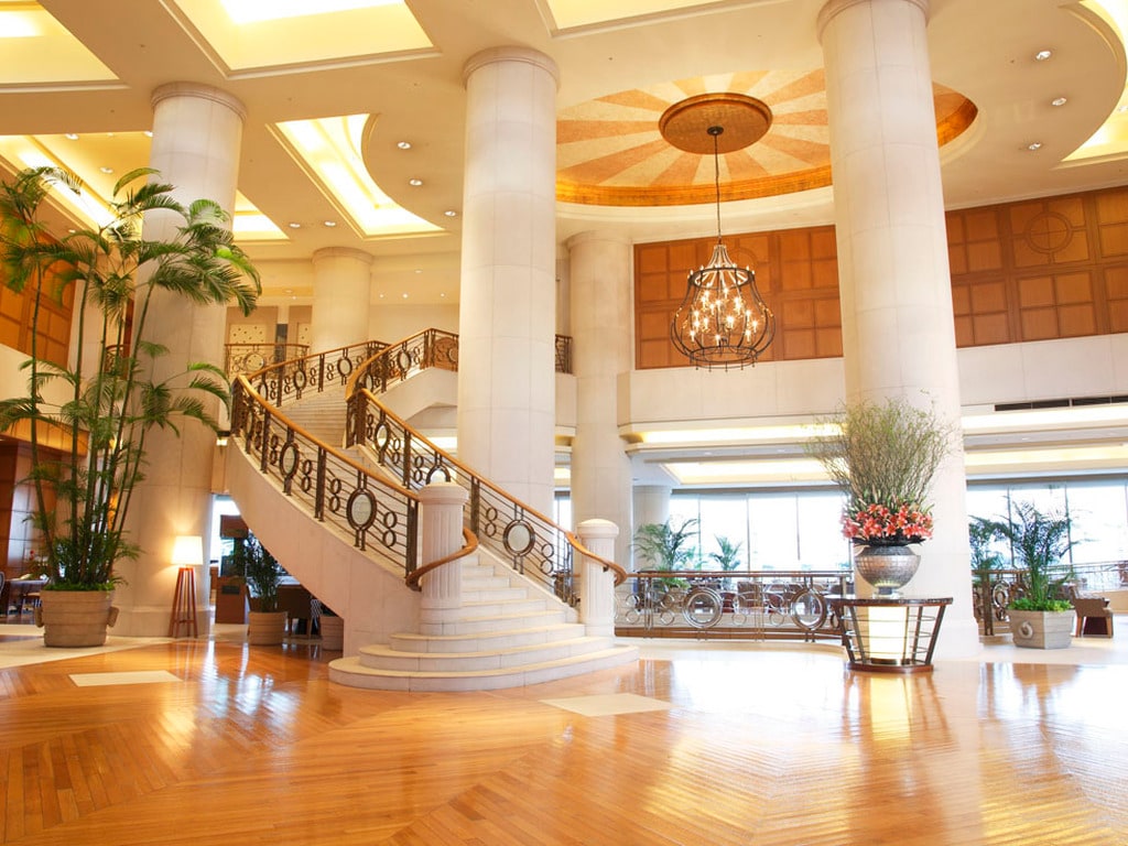 Lobby with spiral staircase